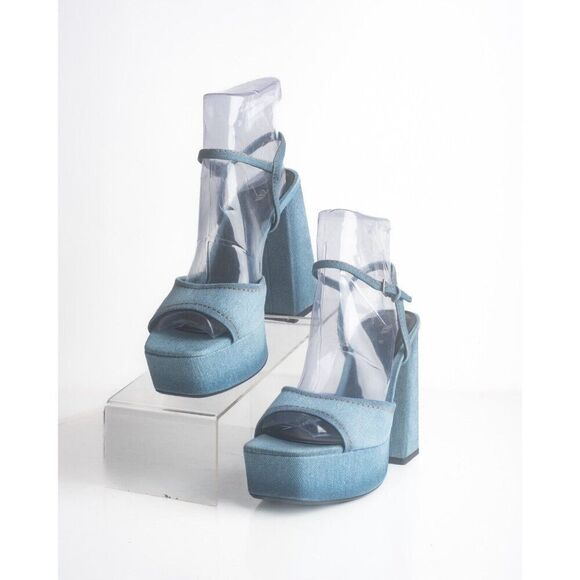 Zara Womens Denim Platform Sandals Heels EU 37 US 6.5 Blue Buckle 1811/210 NWOT - Picture 4 of 8